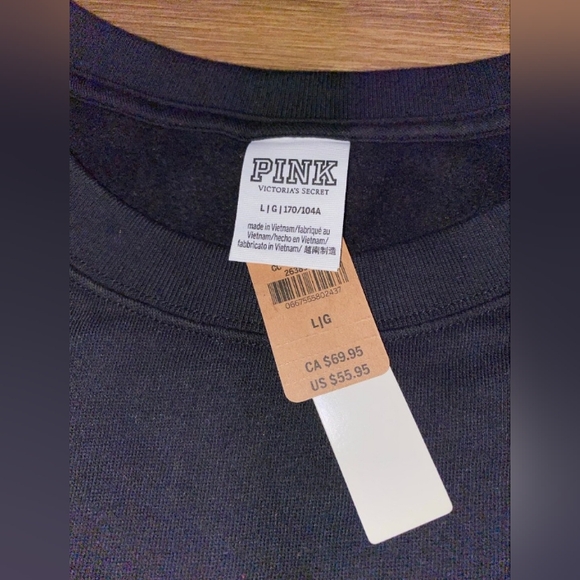 PINK VS Varsity Crewneck Sweatshirt Pure Black Plaid NWT - Picture 4 of 7